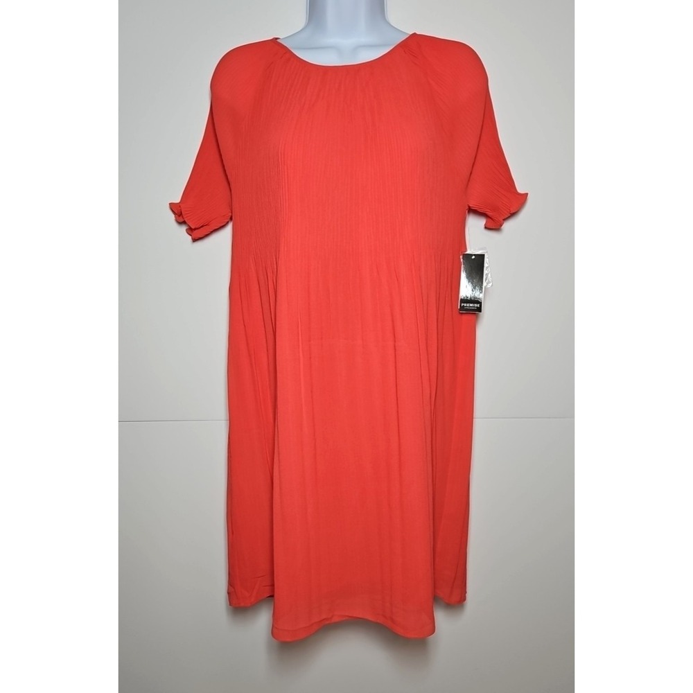 Premise Women's Coral Micropleated‎ Short Sleeve Shift Dress Size Large NWT